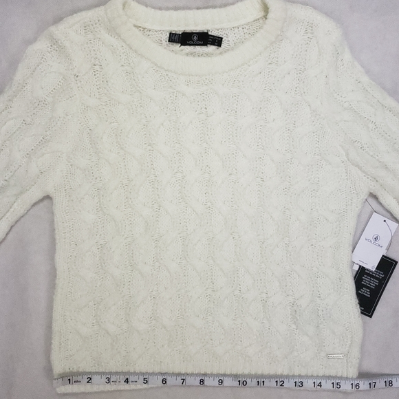 Volcom Sweater Small White Cable Knit Cropped - Picture 14 of 14
